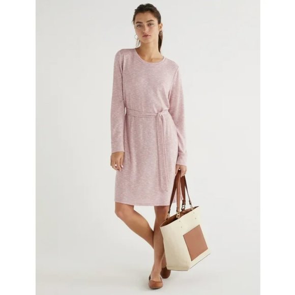 Time and Tru Women's Long Sleeve Belted Hacci Dress, Size M 8-10 - Picture 2 of 5